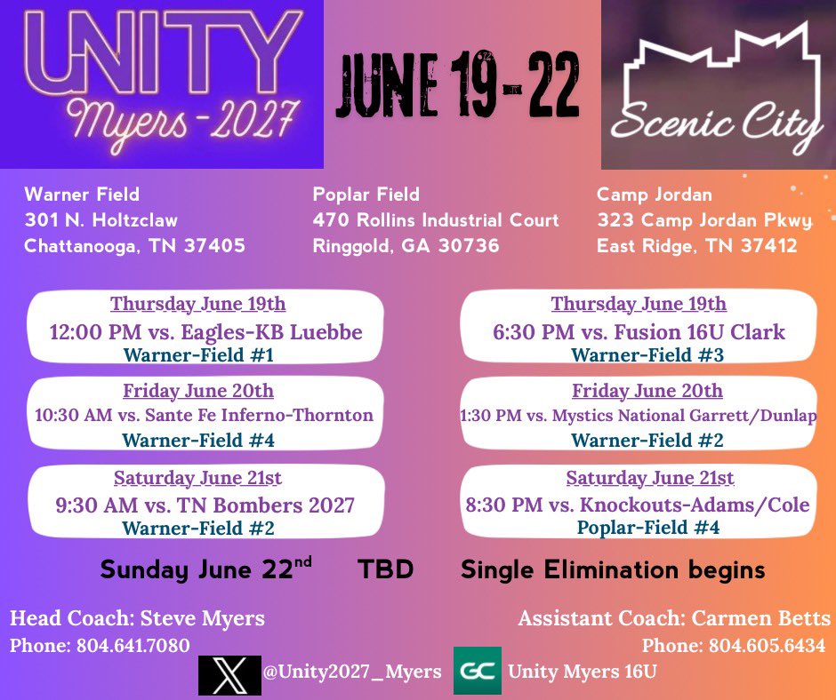 lacynb2028's tweet photo. 🔥 Scenic City Bound! 🔥

Catch Unity Myers 2027 at one of the biggest showcases of the summer!

Looking to compete and grow. 💪

#ScenicCity #ConnectSports #2028Grad https://t.co/WE7QeCmZIc