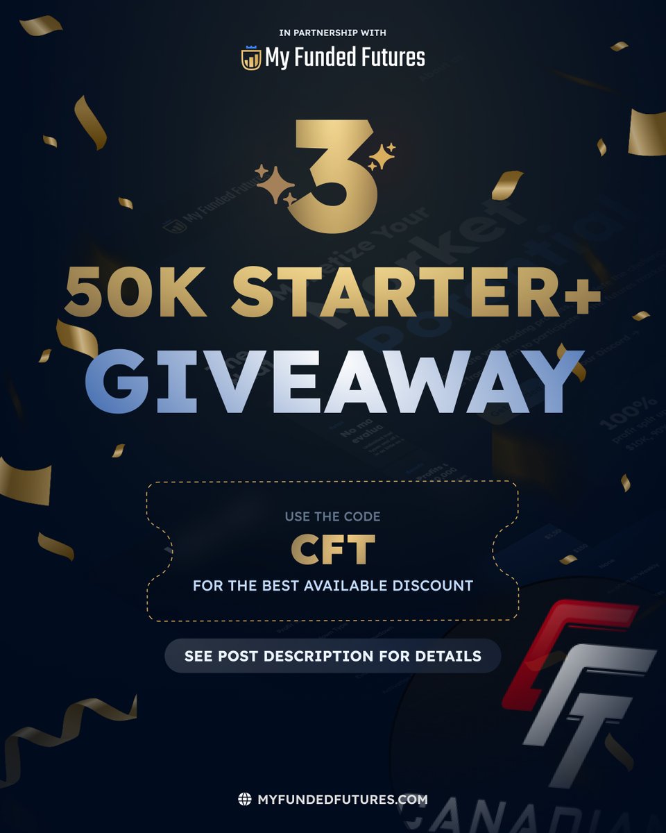 3x $50K My Funded Futures Starter Plus Giveaway! Do the usual things, click the link, get entered for free, win accounts.   gleam.io/nzurI/my-funde…