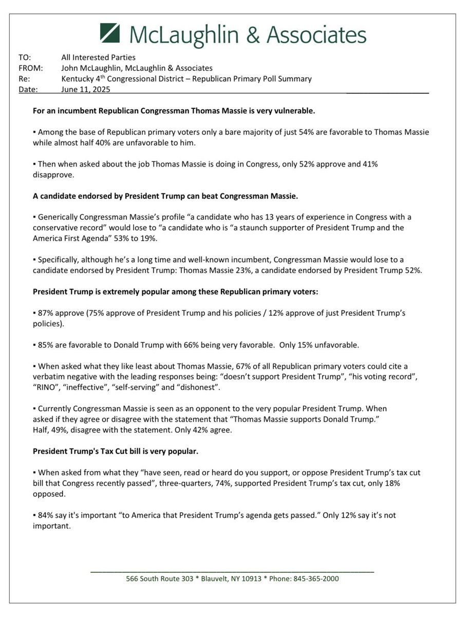 DanScavino's tweet image. From President Trump: “Kentucky 4th Congressional District—Republican Primary Poll Summary” via McLaughlin & Associates…