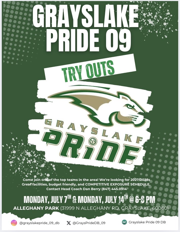 Only 4 days away from our first tryout date! 

Come join us!!

Looking to add a quality pitcher, catcher, and/or athletic utility players. 

We play a competitive exposure schedule. 

Reach out to HC Dan Berry (847.445.0914) if you have any questions.