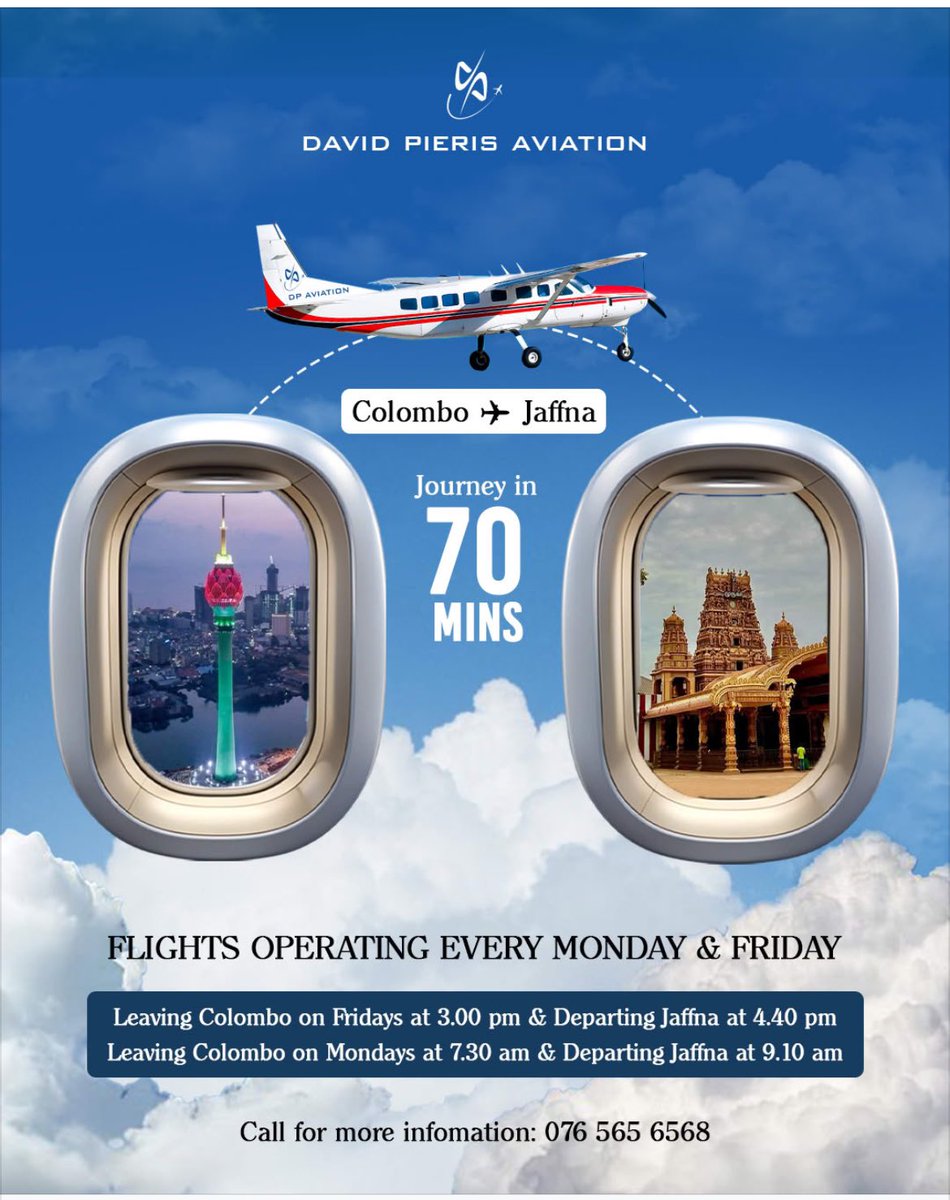 Fly from #colombo to #Jaffna in #north from 7th July
#Srilanka new chapter of #aviation