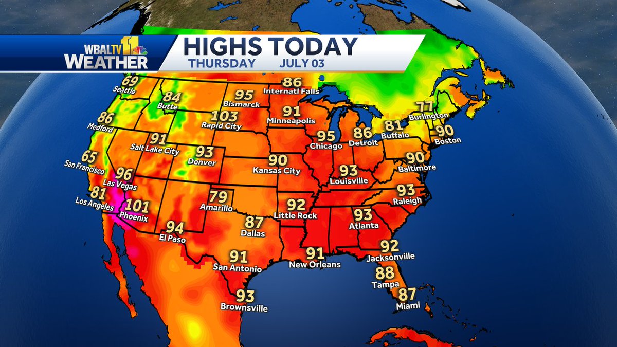 Here's a look at observed high temperatures across the Lower 48 today.