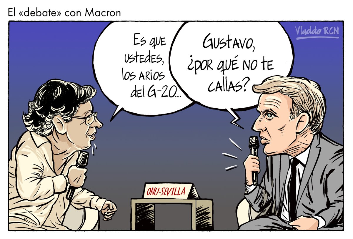 Vladdo (@vladdo) on Twitter photo En sus casi tres años de gobierno, Petro no ha entendido que el que mucho habla mucho yerra. — Qué pena con Macron... — #TrazosDelMundo, en <a href="/NoticiasRCN/">Noticias RCN</a> — <a href="/petrogustavo/">Gustavo Petro</a> <a href="/EmmanuelMacron/">Emmanuel Macron</a> En sus casi tres años de gobierno, Petro no ha entendido que el que mucho habla mucho yerra. — Qué pena con Macron... — #TrazosDelMundo, en <a href="/NoticiasRCN/">Noticias RCN</a> — <a href="/petrogustavo/">Gustavo Petro</a> <a href="/EmmanuelMacron/">Emmanuel Macron</a>