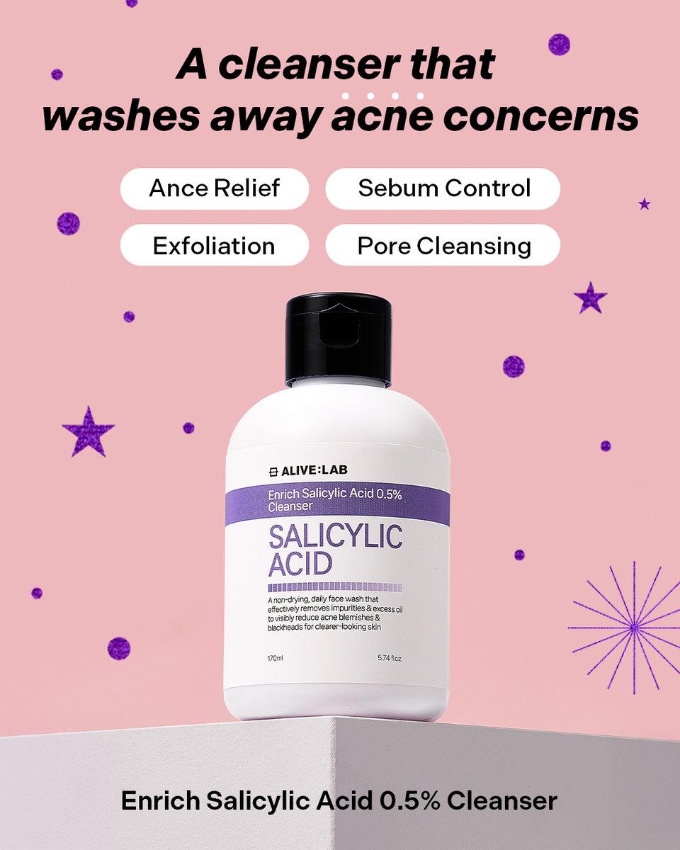 Why 'Enrich Salicylic Acid 0.5% Cleanser'? 
Because it's officially approved to help improve acne-prone skin⭐

This gentle yet effective cleanser will be your go-to solution🗝️

Available on🛒
linkon.id/alivelab_global

#alivelab #cleanser #kbeauty #koreanskincare #koreancosmetics