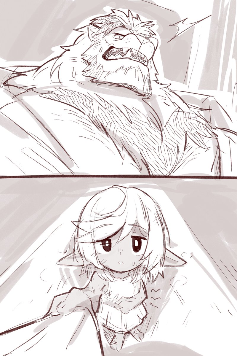 Lion and Dark Elf #1 "Lion-san , im so hungry."