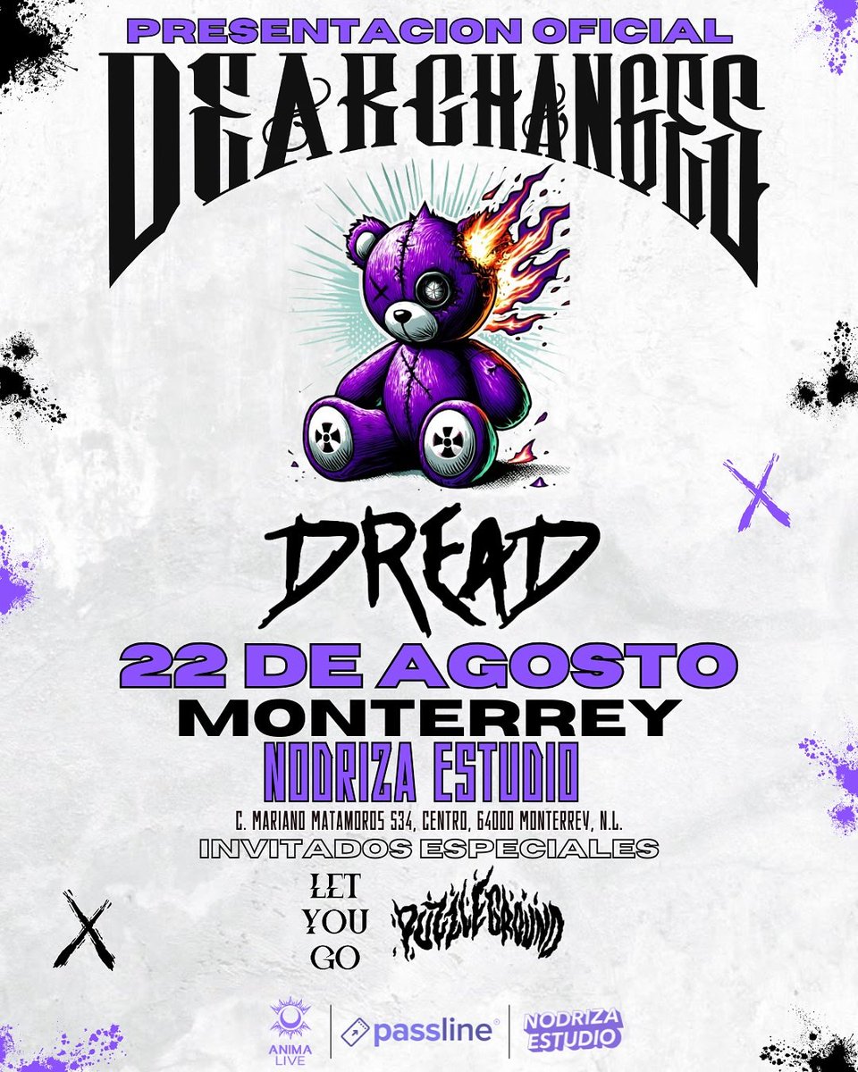 Heavy News (@heavynews_) on Twitter photo ¡<a href="/DreadBandMx/">Dread</a> presentará su nuevo álbum “Dear Changes” en #Monterrey! 🧸💗
El nu metal de estos chicos originarios de #CDMX hará vibrar el escenario del <a href="/NodrizaEstudio/">Nodriza Estudio</a> el próximo 22 de agosto. 💥
🎸 Invitados: Let You Go + <a href="/PuzzleGround/">PuzzleGroundbanda</a>
🎟️ Boletos a la venta. ¡<a href="/DreadBandMx/">Dread</a> presentará su nuevo álbum “Dear Changes” en #Monterrey! 🧸💗
El nu metal de estos chicos originarios de #CDMX hará vibrar el escenario del <a href="/NodrizaEstudio/">Nodriza Estudio</a> el próximo 22 de agosto. 💥
🎸 Invitados: Let You Go + <a href="/PuzzleGround/">PuzzleGroundbanda</a>
🎟️ Boletos a la venta.