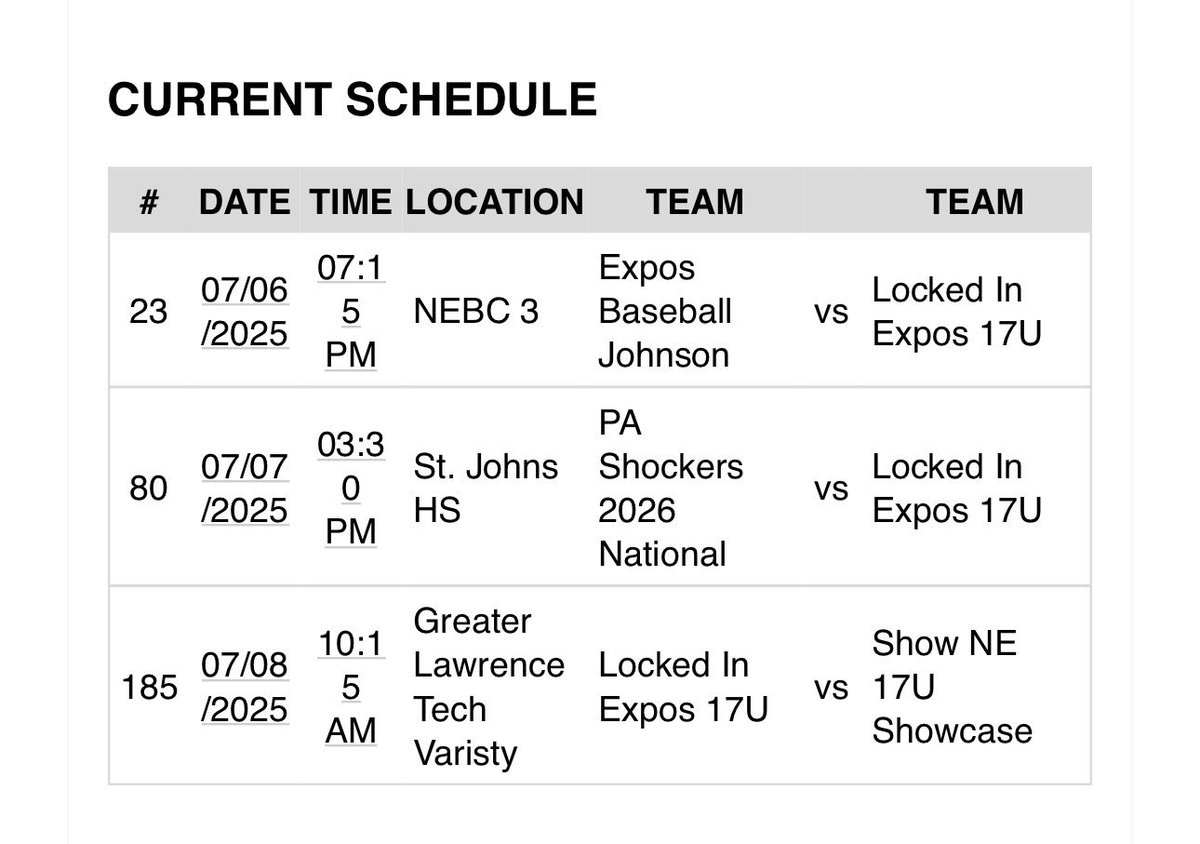Billy Wingren (@billywingren) on Twitter photo Here’s my schedule for the Boston Open this week with the <a href="/LIBEXPOS/">Locked In Expos</a> I’m also doing the showcase portion of the tournament on July 5th at New England Baseball Complex. Should be a great week. <a href="/Coach_Bones/">Coach Bones Baseball</a> <a href="/NJCollegeBSBNat/">Jersey Baseball Nation</a> <a href="/MoKnoBaseball/">Morris Knolls Baseball</a> <a href="/EDPHitting/">Elite Diamond Performance</a> Here’s my schedule for the Boston Open this week with the <a href="/LIBEXPOS/">Locked In Expos</a> I’m also doing the showcase portion of the tournament on July 5th at New England Baseball Complex. Should be a great week. <a href="/Coach_Bones/">Coach Bones Baseball</a> <a href="/NJCollegeBSBNat/">Jersey Baseball Nation</a> <a href="/MoKnoBaseball/">Morris Knolls Baseball</a> <a href="/EDPHitting/">Elite Diamond Performance</a>