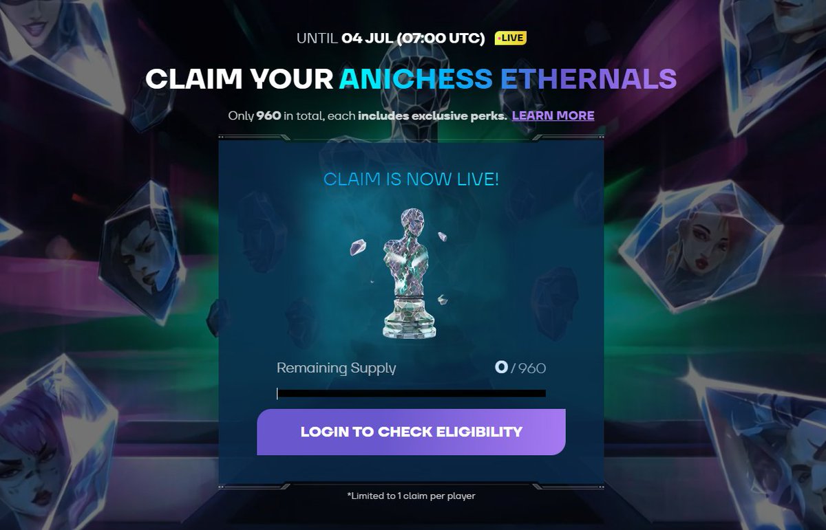 To celebrate the birth of the Ethernals
We will be giving away 3x PFPs (current floor 0.24E)

Tasks:
1) RT &amp; Tag 3 friends
2) Comment an unforgettable chess/gaming moment of yours 

3 lucky winners will be picked in 72 hours, along with premint &amp; raffle results. GL mates!