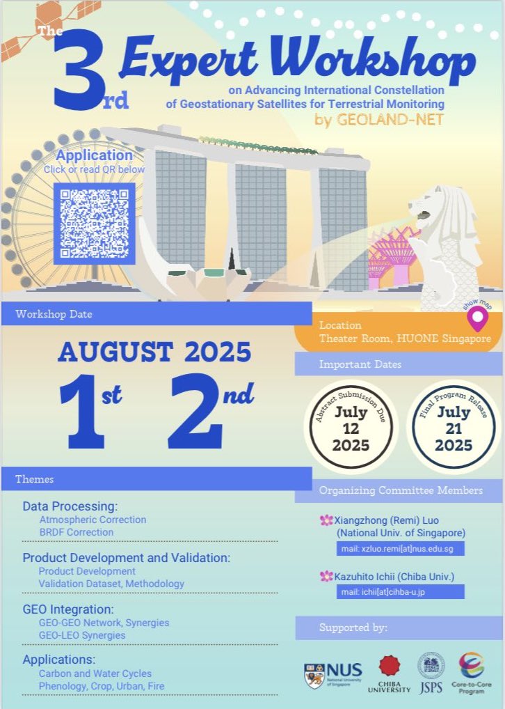 xiangzLuo's tweet image. One week left to register for the 3rd Geoworkshop!
Over this 1.5-day workshop, we’ll focus on discussions around the processing, production, validation, and application of various GEO satellites.
Registration by July 12 via forms.gle/9nStvJWm3BP9ji…