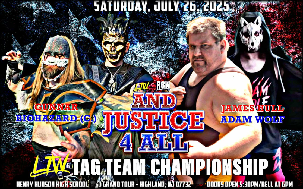 Just announced ! Three more matches for the LTW/RBW And Justice 4 All Live Wrestling Event in Highlands, NJ on July 26th at the Henry Hudson Regional School !

These are going to be some absolute classic matches !!

Tickets available by scanning the QR Code on the first pic !