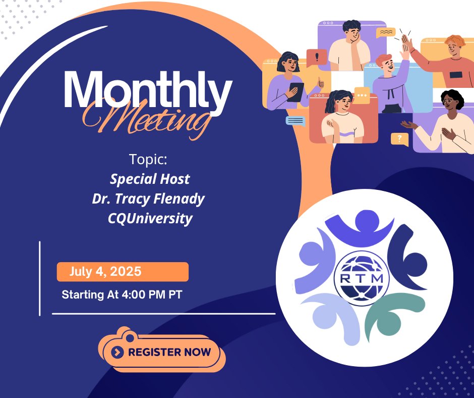 📣 Join the Conversation – RTM Global Research Connection

🗓 Date: July 4, 2025
🕘 Time: 4:00 PM PDT 
💬 Topic: Special Host  Dr. Tracy Flenady - CQUniversity

Sign-Up here:
tinyurl.com/RTM-july4

#RTMConnection
#ResearchCommunity
#AcademicSupport
#GroundedTheory