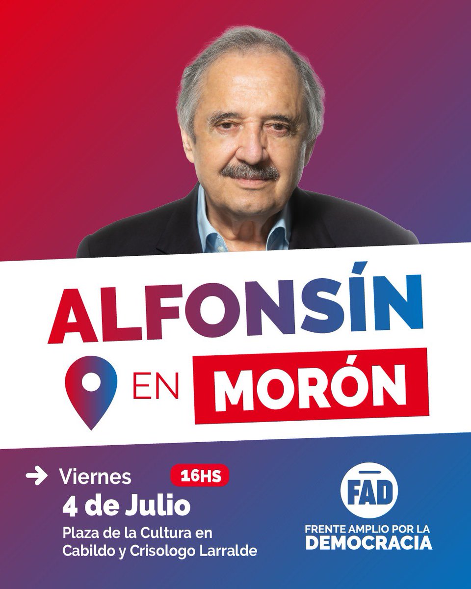 Este viernes a las 16 hs estaré junto a <a href="/RICALFONSIN/">Ricardo Alfonsín</a> <a href="/silvia_saravia/">Silvia Saravia</a> y <a href="/MartinCanay/">Martin Canay</a> en la Plaza de la cultura, Cabildo y C Larralde, hablando con los vecinos, te esperamos