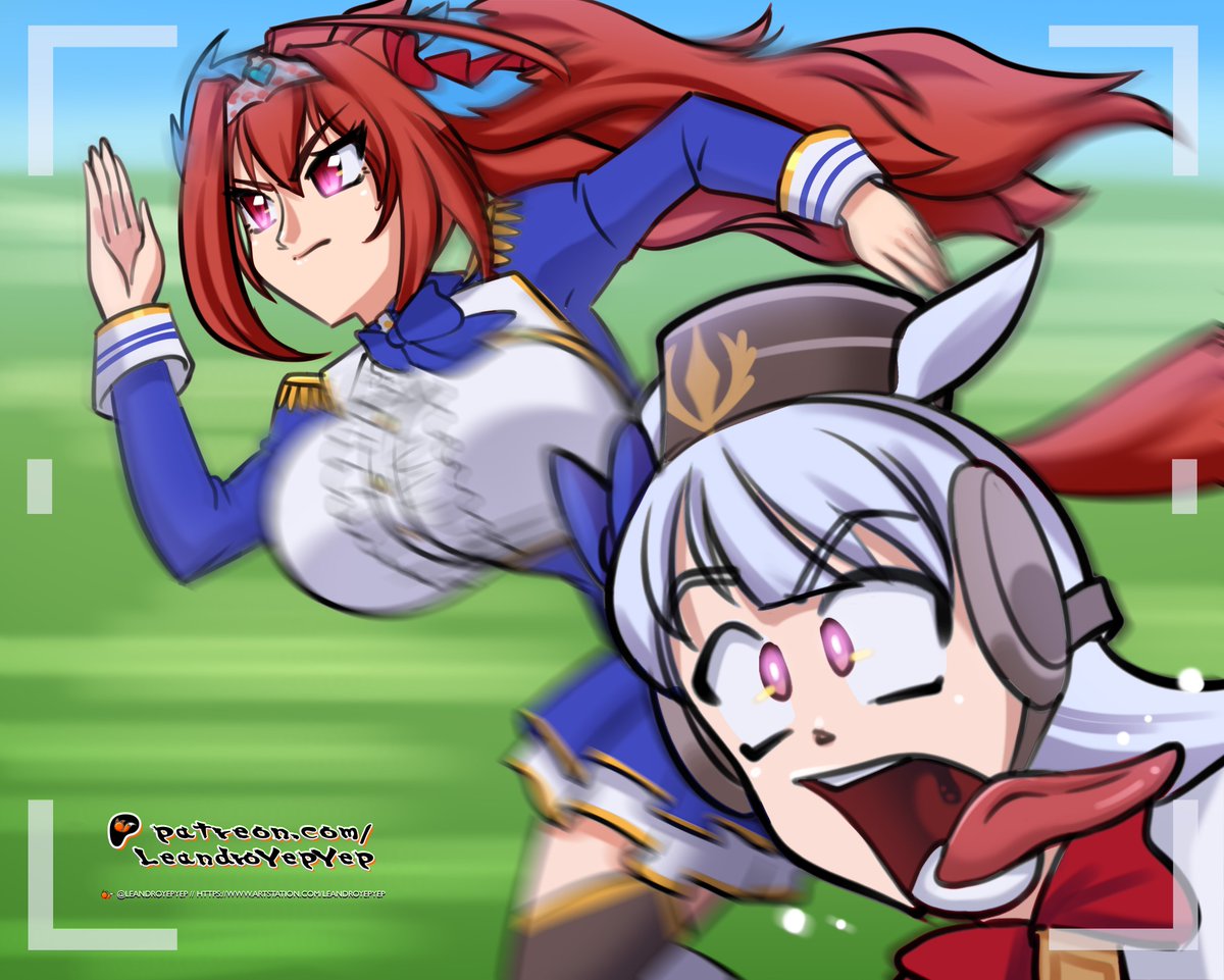 Uma musume pretty derby, Daiwa Scarlet and Gold Ship victory photo.

#umamusume #commissionsopen #fanart