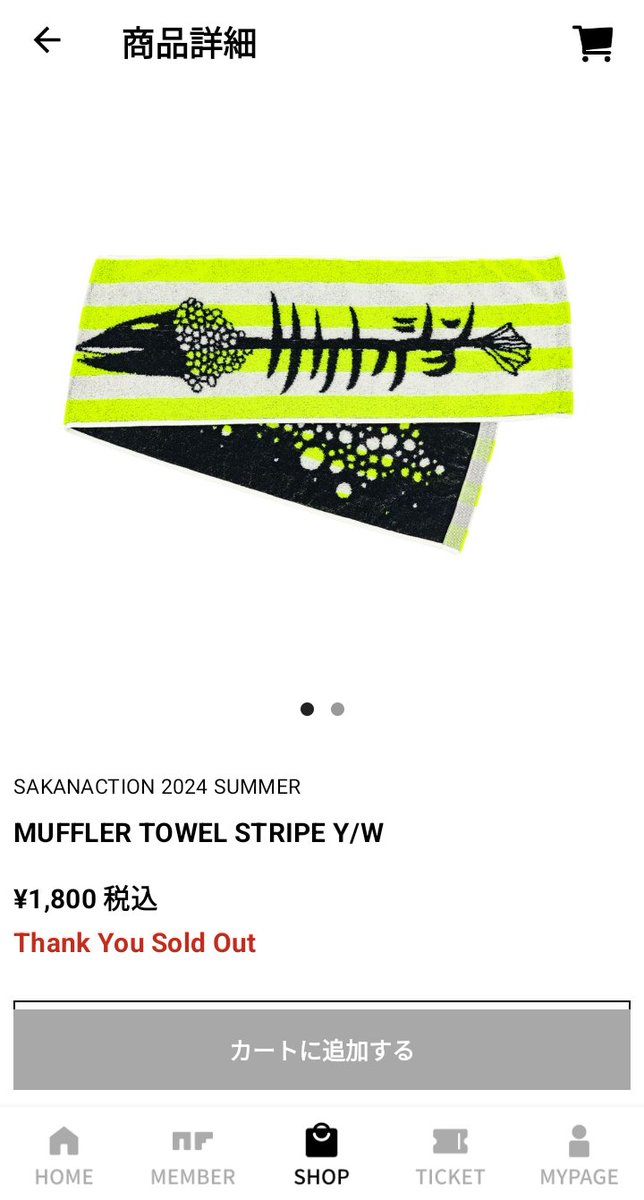 会場で光っていた蛍光イエローのタオルたぶんこれかな？？ソールド
