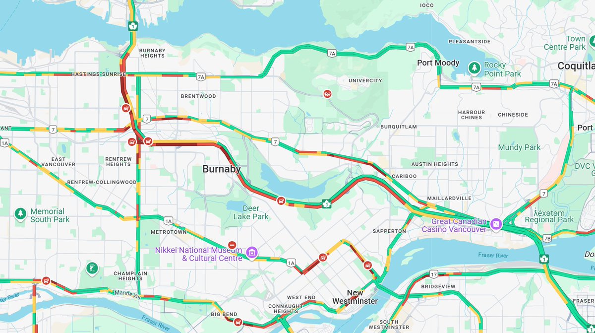 🚗⚠️#BCHwy1 Eastbound traffic is experiencing significant delays within lower mainland due to congestion from earlier incidents. Expect added travel time through #NorthVan, #Vancouver, #Burnaby, #Coquitlam and #LangleyBC.