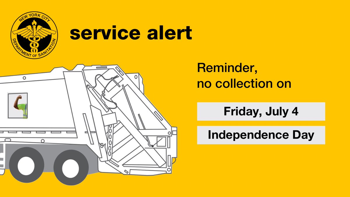 SenSteveChan's tweet image. Heads Up:
There is NO collection tomorrow.
Trash/Compost Day: Place your material at the curb Friday evening for collection beginning Saturday, July 5.
Recycling Day: Hold recyclables, and place at the curb Thursday, July 10 for collection Friday, July 11.
