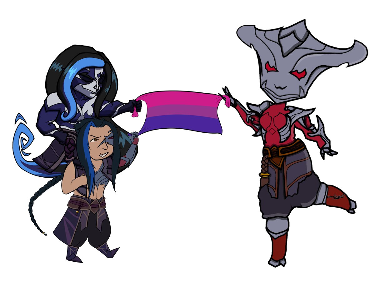 arcaneApathy's tweet image. happy to have been a part of @LoLPrideChibis! i drew shadass kayn as my main chibi and base kayn in a collab with @zombiegab6 and ladyvickytoria (bsky)