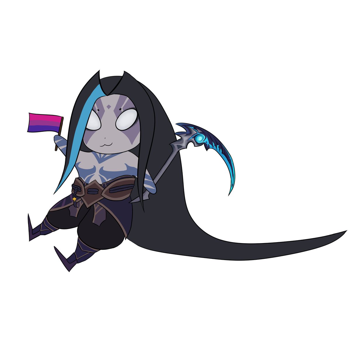 arcaneApathy's tweet image. happy to have been a part of @LoLPrideChibis! i drew shadass kayn as my main chibi and base kayn in a collab with @zombiegab6 and ladyvickytoria (bsky)