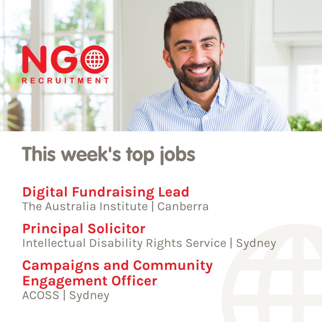 ☀️ This week the NGO Recruitment team has been focussing on the following roles across Australia ▶️ ngorecruitment.com/permanent-jobs/. 

#NGORecruitment #NGOJobs #NotForProfit #JobBoard #SocialImpact #CommunityEngagement #PrincipalSolicitor #LegalJobs  #SydneyJobs #CanberraJobs #ApplyToday