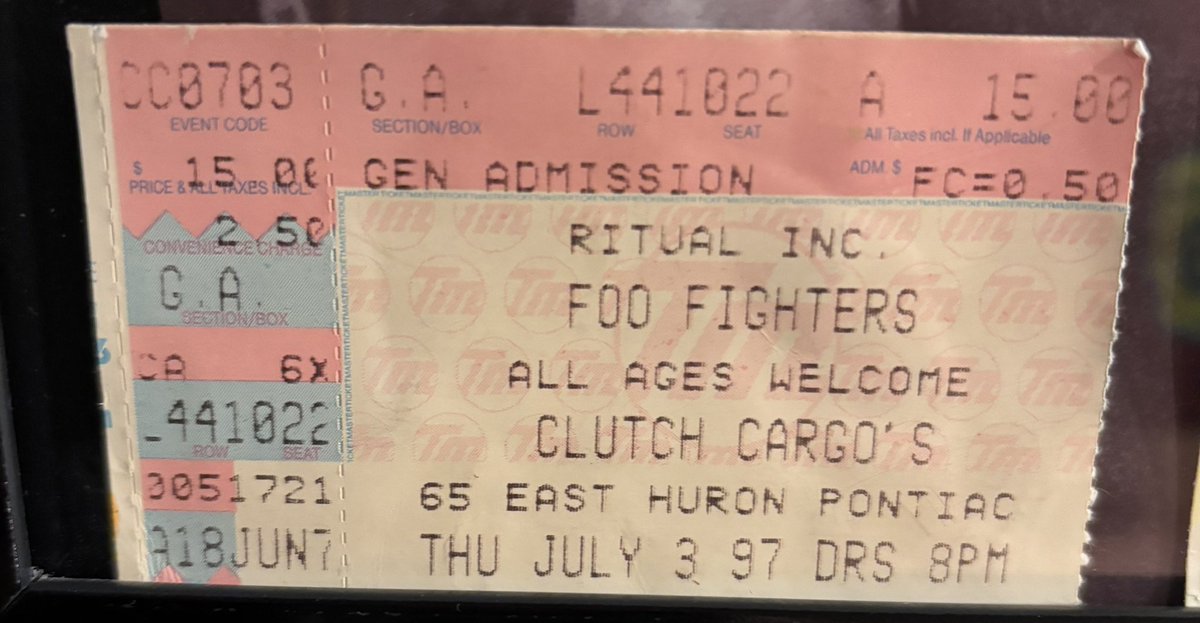 pokeyslittledog's tweet image. 28 years ago today. First concert, best concert. At an abandoned church converted to a nightclub. @foofighters were so small back then! 🥹
Also, Pat played the set in his pajamas. 😂