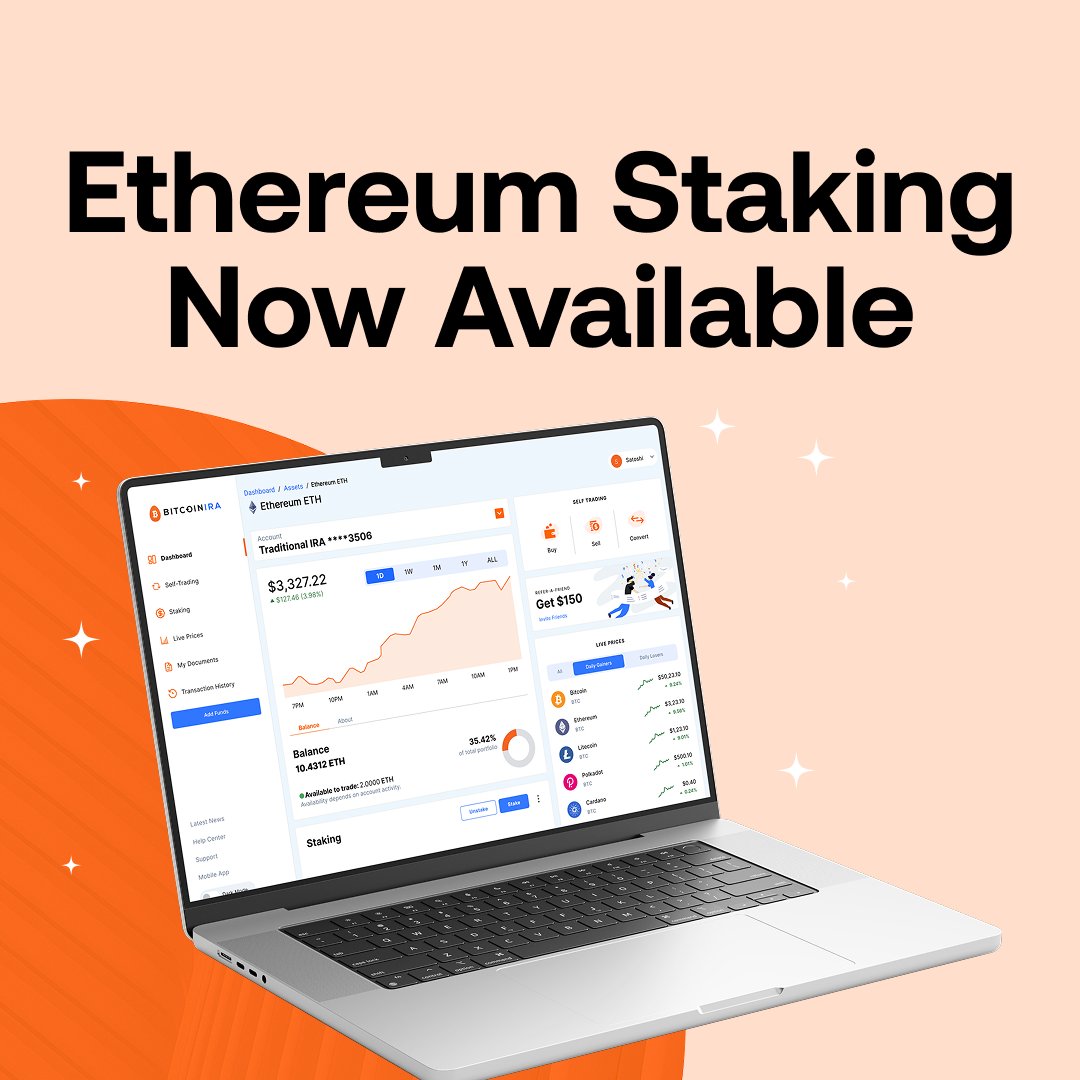 Ethereum staking is here! 🎉 Stake $ETH today to earn yield and defer taxes  on your rewards — all in your Crypto IRA.