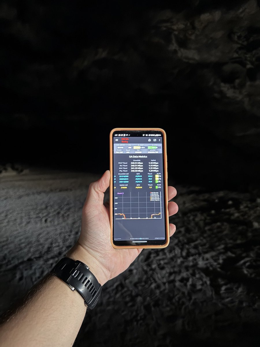 Dylanmitchel09's tweet photo. T-Mobile n41 90 MHz + n25 20 MHz + n41 15 MHz inside Redmond Caves, Redmond, OR https://t.co/1cMtbtSbog