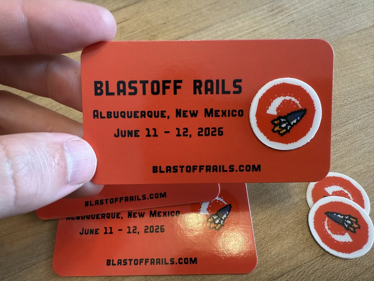 blastoffrails's tweet image. I have to give credit to @jeremysmithco for this idea. I am going to be handing these out at @railsconf next week. Yes that's a free rocket sticker!