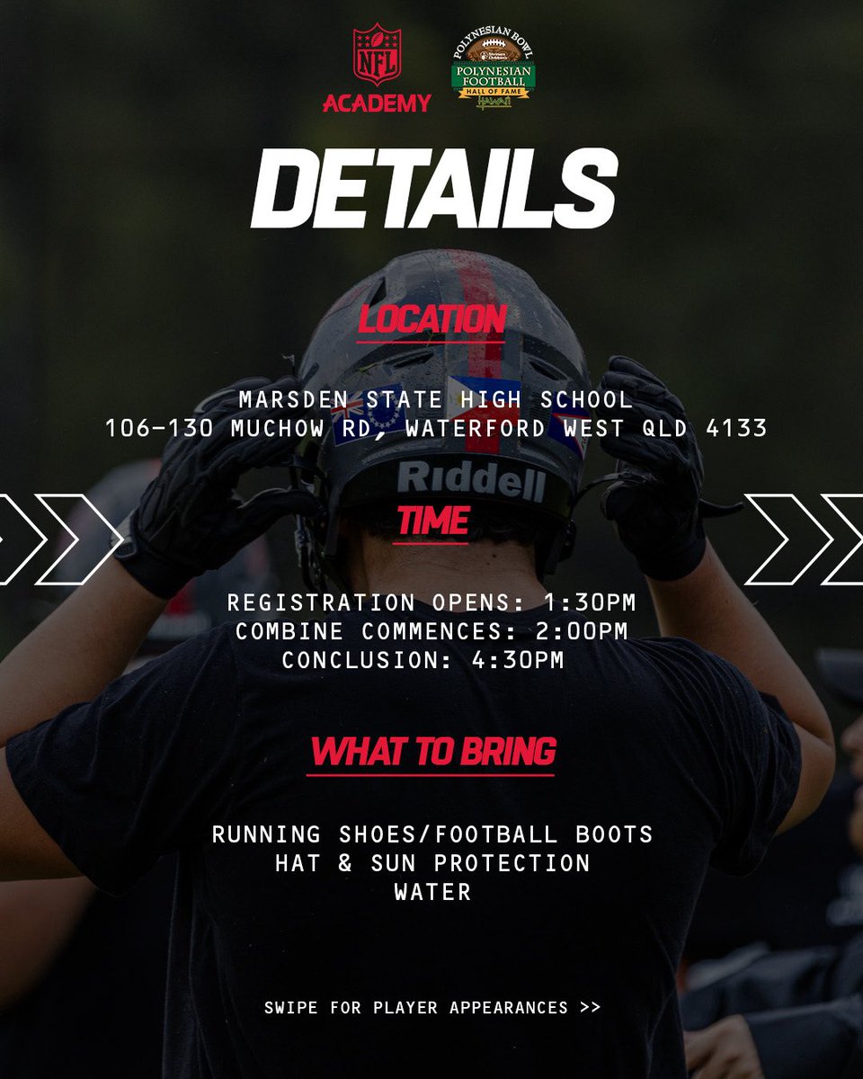 PolynesianFBHOF's tweet image. Join us for an NFL Academy Camp in partnership with Pasifika Goodwill Mission on Saturday 5th July at Marsden State High School. Registrations open for athletes aged 12-18 years old.

Register: NFL.com/au/academy-com…