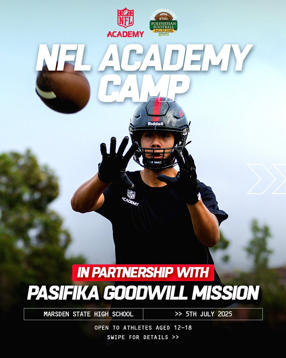 PolynesianFBHOF's tweet image. Join us for an NFL Academy Camp in partnership with Pasifika Goodwill Mission on Saturday 5th July at Marsden State High School. Registrations open for athletes aged 12-18 years old.

Register: NFL.com/au/academy-com…