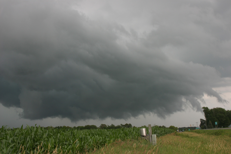 18 years ago today I saw this rotating wall cloud.
Though the wall cloud persisted for quite a long time it did not produce a tornado.
Somehow this image made the front page of the paper.
7/3/2007