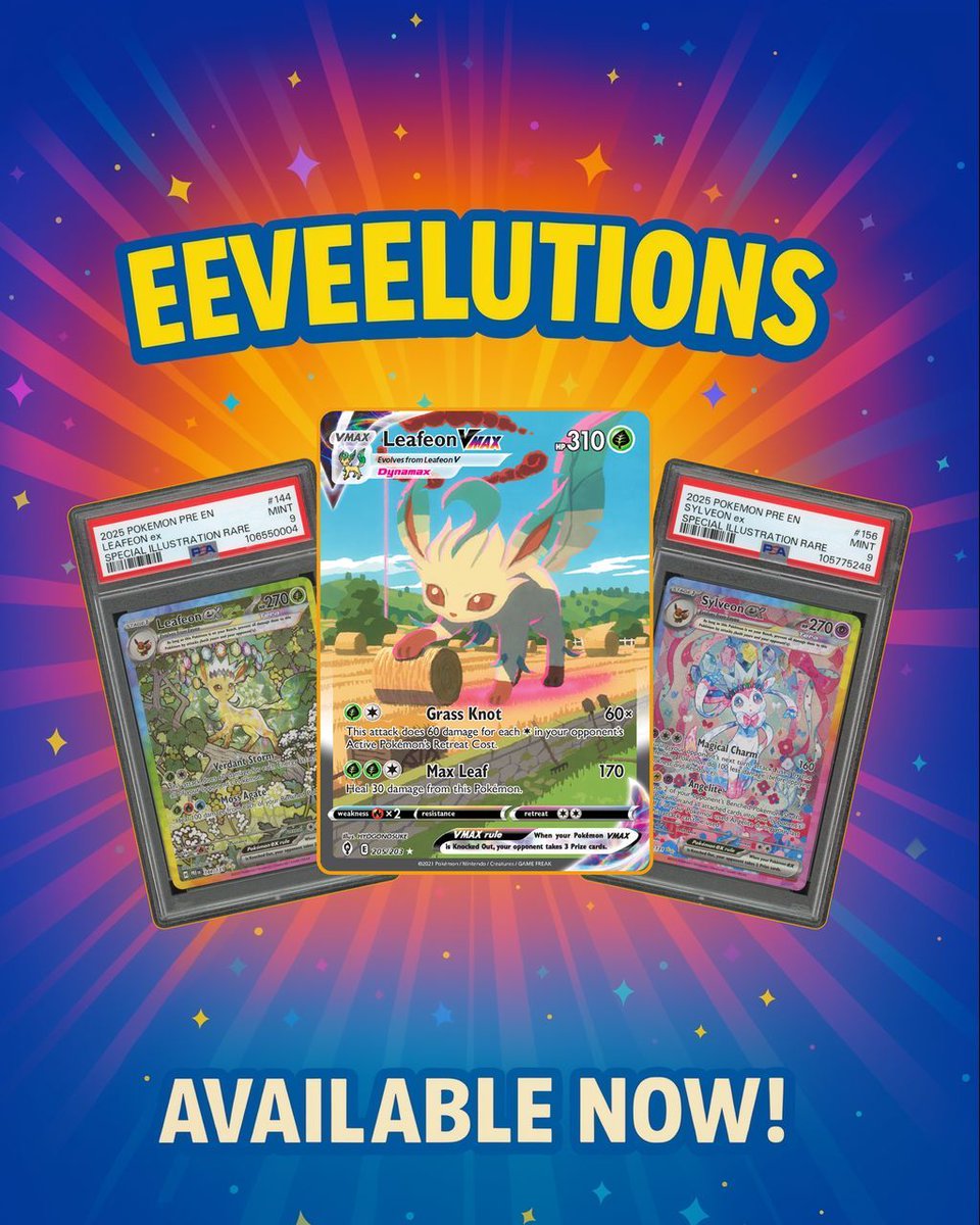 grailsgg's tweet image. 🎉 NEW PACK HIGHLIGHT — Eeveelutions! 🧬✨

Ready to chase the cutest squad in all of Pokémon? The Eeveelutions Pack is now live — featuring your favorite evolutions like Umbreon, Espeon, Vaporeon, and more 🔥🌊⚡

💸 899 AMPs per pull
➡️ Go pull now: grails.gg/boxes/eeveelut…