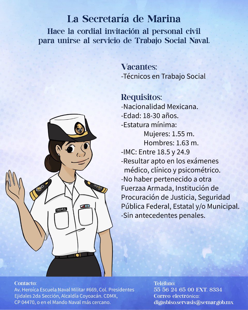 SEMAR_mx's tweet photo. #ElMomentoLlegó
Si eres trabajador social, es tu momento para unirte a nuestras filas.
Revisa la documentación que necesitas y asiste al #MandoNaval más cercano.
Recuerda que nuestros trámites de contratación son directos, gratuitos, sin intermediarios y no contamos con gestores.
#NoTeDejesEngañar