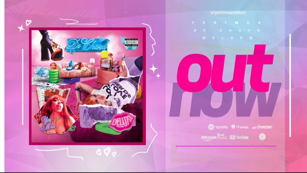 YeriMuaNation's tweet photo. “De Chava (Deluxe)” de @YeriMua ya se encuentra disponible en todas las plataformas digitales. 💋👠✨

— Reproduce ahora en tu plataforma favorita! 💖 https://t.co/45gbM3gF3G