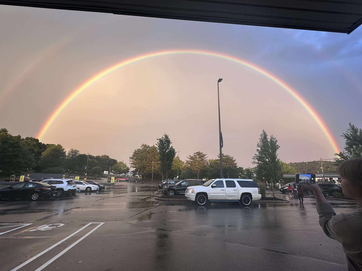 Double rainbow over Willimantic! 📷Devin Moran #rainbow #ctwx #nbcct