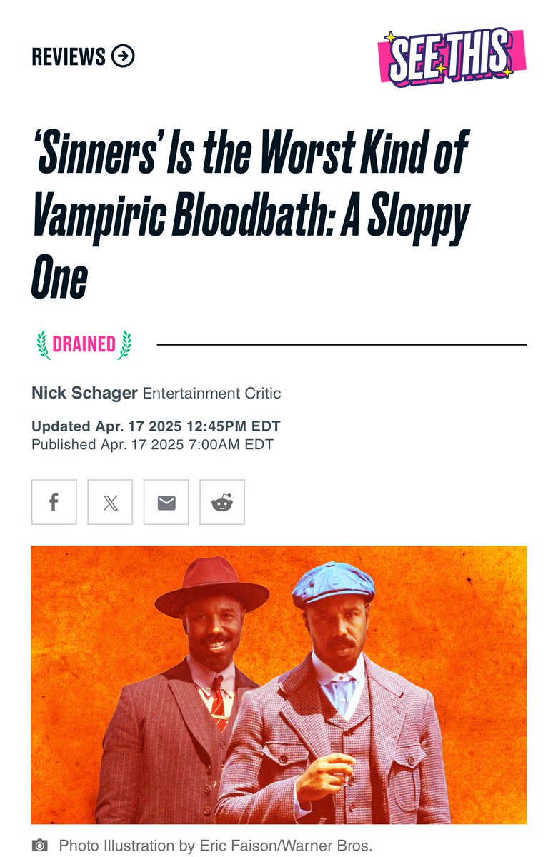 I just found out, it was indeed the same guy, Nick Schager, behind the Superman review. Here’s another banger from him