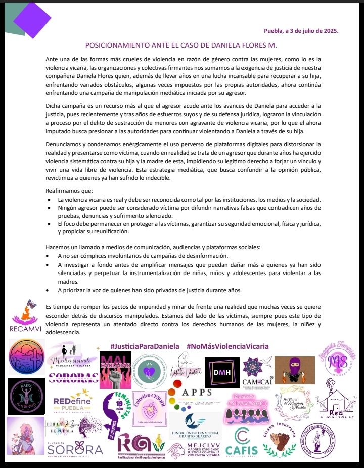 🚨POSICIONAMIENTO🚨 Denunciamos y condenamos enérgicamente el uso perverso de plataformas digitales para distorsionar la realidad. 
Estamos del lado de las verdaderas víctimas, siempre.

#NoMasViolenciaVicaria
#JusticiaParaDanielaYSuHija