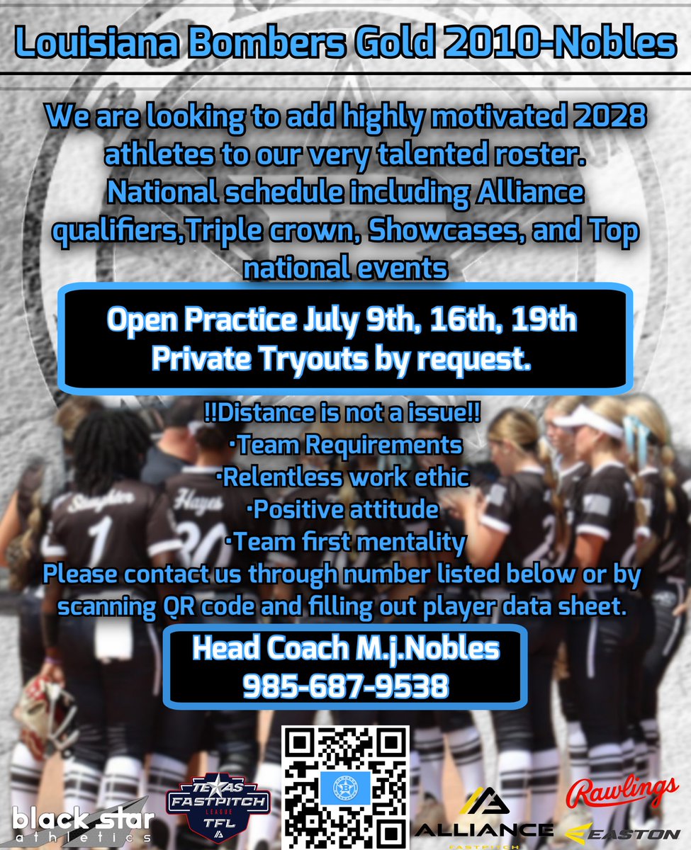 🔥 Open Practice/Private tryout opportunities🔥
Whether your interested in the team or just want to get some work in, come hang out with us. 
✅ Highly competitive roster/Team first mentality. 
✅ National Schedule including college play dates.