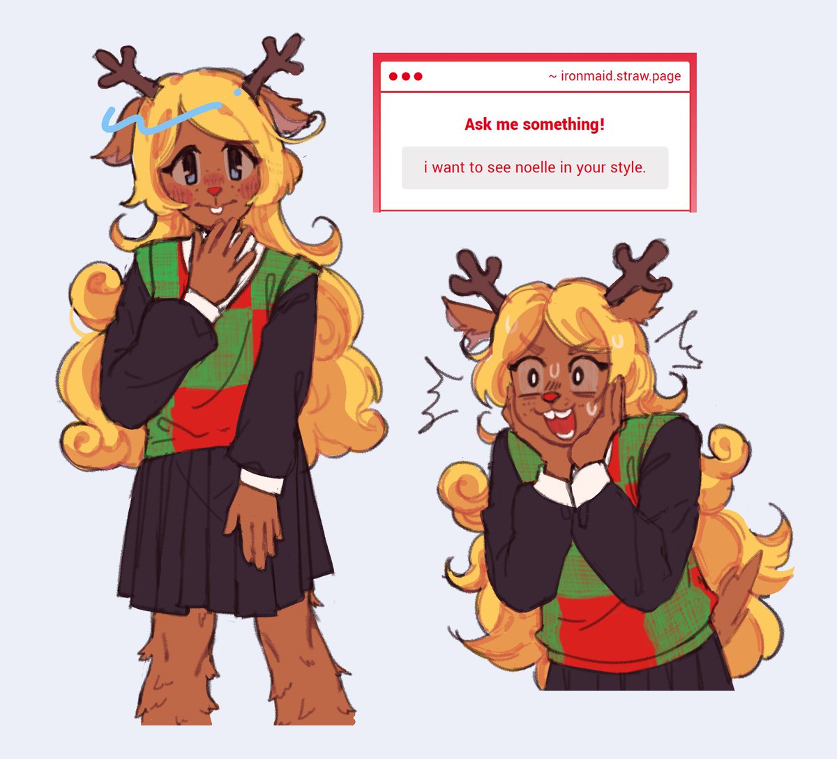 0000bio's tweet image. >"i want to see noelle in your style." FIRST EVER NOELLE!! I'm not good at drawing animal features so she looks too human maybe? #deltarune