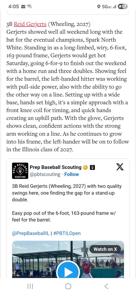 ReidGerjerts's tweet image. Thanks @PrepBaseballIL and @pbtscouting for the write up from the PBT Illinois Open. It was a great weekend with my team.