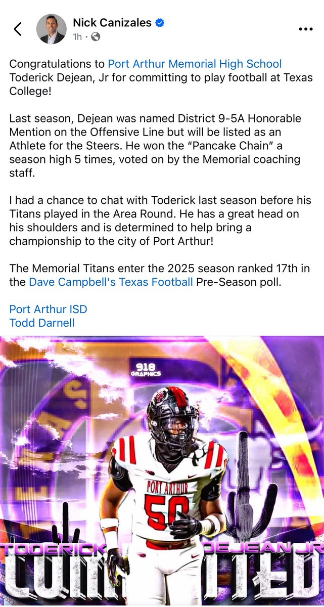 Darnell Todd Sr (@beardarnell) on Twitter photo Super proud of you, son!!
Let’s go be great 🙏🏾
<a href="/TEEJAY_50/">Toderick Dejean Jr</a> <a href="/TXCsteers_Ath/">Texas College Steer Athletics</a> <a href="/TexasCollege23/">Texas College Football</a> <a href="/Coach_JJackson2/">Coach Jarrail Jackson</a> Super proud of you, son!!
Let’s go be great 🙏🏾
<a href="/TEEJAY_50/">Toderick Dejean Jr</a> <a href="/TXCsteers_Ath/">Texas College Steer Athletics</a> <a href="/TexasCollege23/">Texas College Football</a> <a href="/Coach_JJackson2/">Coach Jarrail Jackson</a>