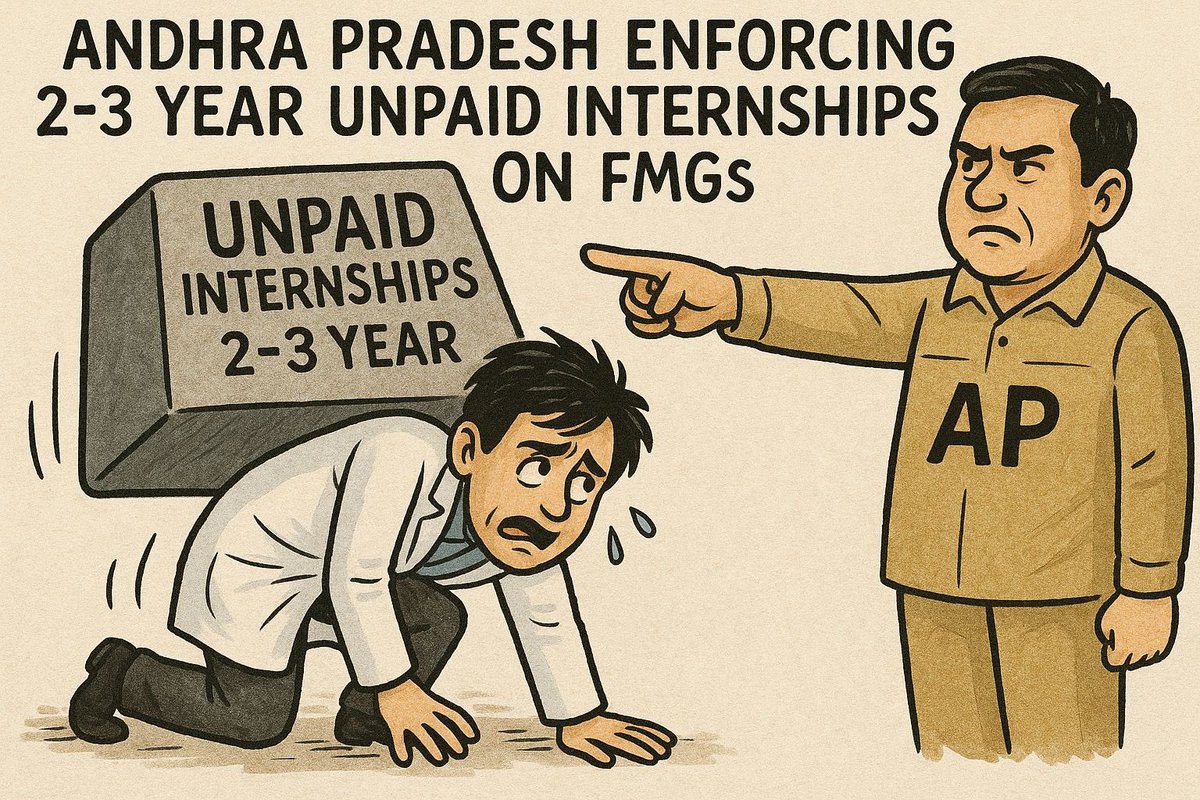YSRCPStudtWing's tweet image. 2/
Unlike other states issuing PRs after one-year internships, AP is illegally enforcing 2–3 year unpaid internships on FMGs who already completed mandatory training , making their lives more miserable 💔

Source - medicaldialogues.in/news/education…

#WeStandWithDoctors 
#SaveFMGs