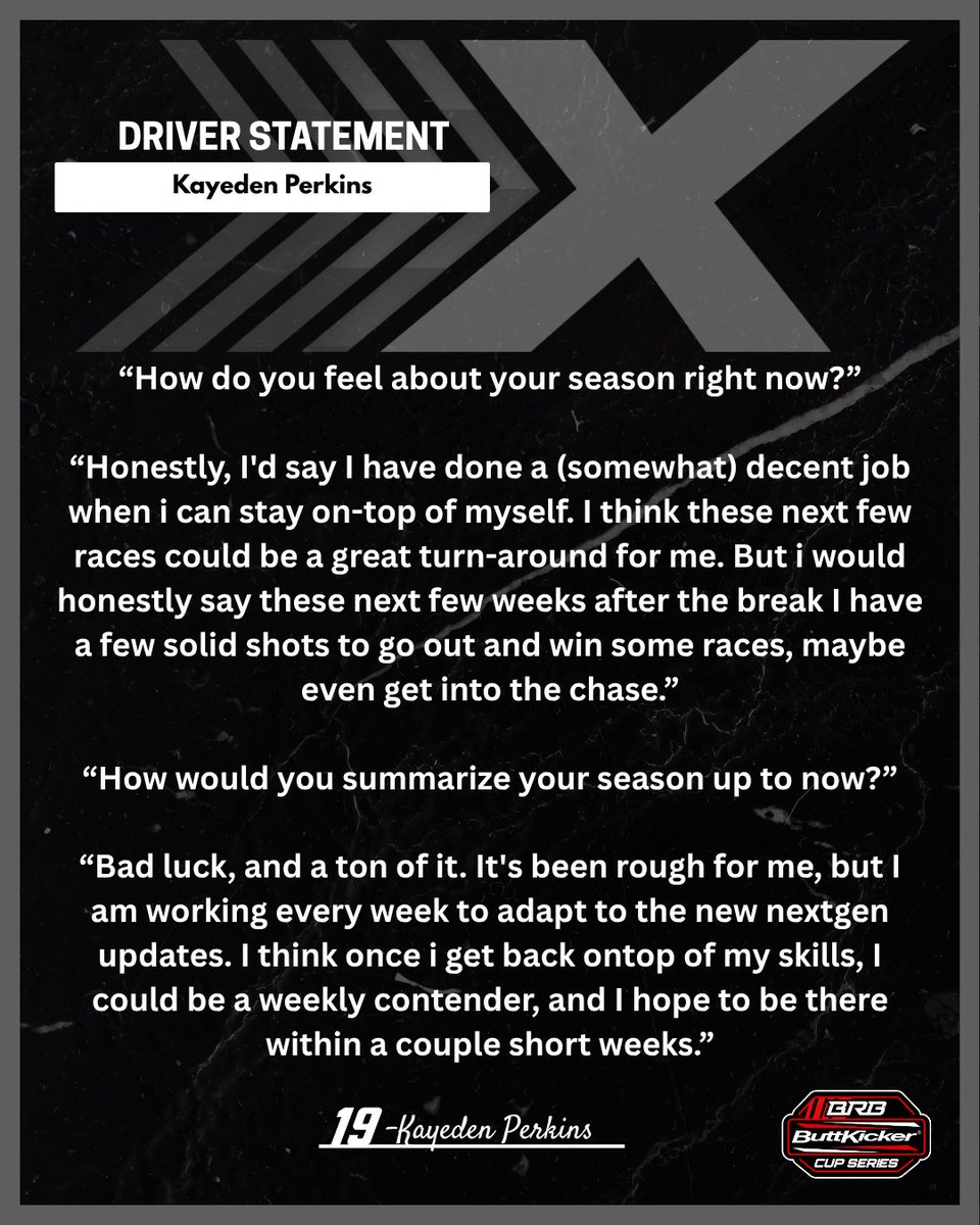 TeamXcelerate's tweet photo. KP on his season so far:

“Bad luck, and a ton of it. But I’m working every week to adapt and get back on top of my skills. I think I can be a contender again within a couple weeks.”

#buttkickercupseries | #nascar | #iracing | #XcelerateRacing https://t.co/RCNdL7rLld