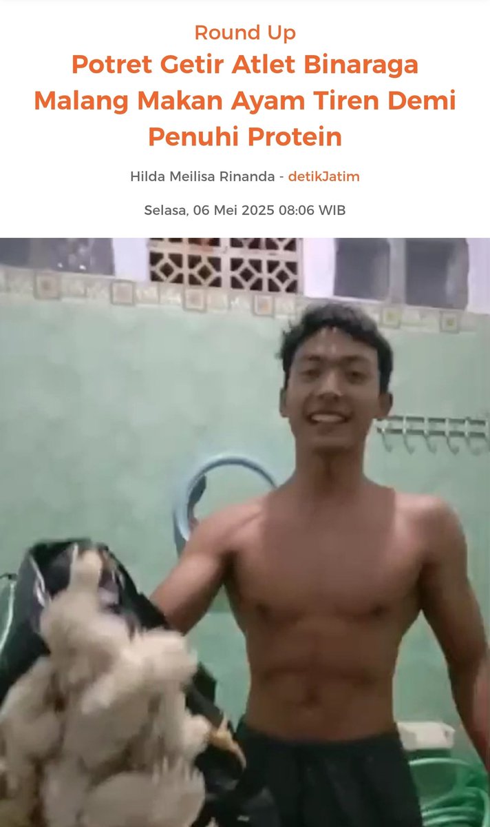 ainurohman's tweet photo. Mei: Atlet binaraga Kab Malang viral krn terpaksa makan ayam tiren utk memenuhi kebutuhan gizi harian. 

Mei-Juni: Setelah viral itu, ketua federasi binaraga Kab Malang berutang sana-sini, sampai puluhan juta, utk menyediakan makanan layak bagi atletnya. 

Juli: Kab Malang juara umum binaraga di Porprov Jatim 2025.