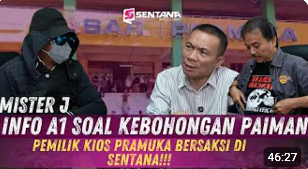 INFO A1 Soal Kebohongan Paiman Pemilik Kios Pramuka Bersaksi di SENTANA!

youtube.com/watch?v=ZQTp5O…