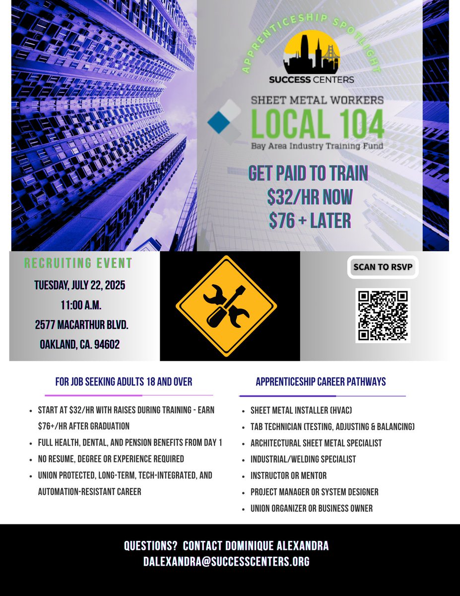 💼 Want a high-paying, union-backed career? 🛠️ 
Join us with Sheet Metal Workers Local 104 to learn how to start a debt-free, union-protected career—no experience or resume needed!

📅  July 17 💵 Start at $32/hr with raises during training - earn $76+/hr after graduation!