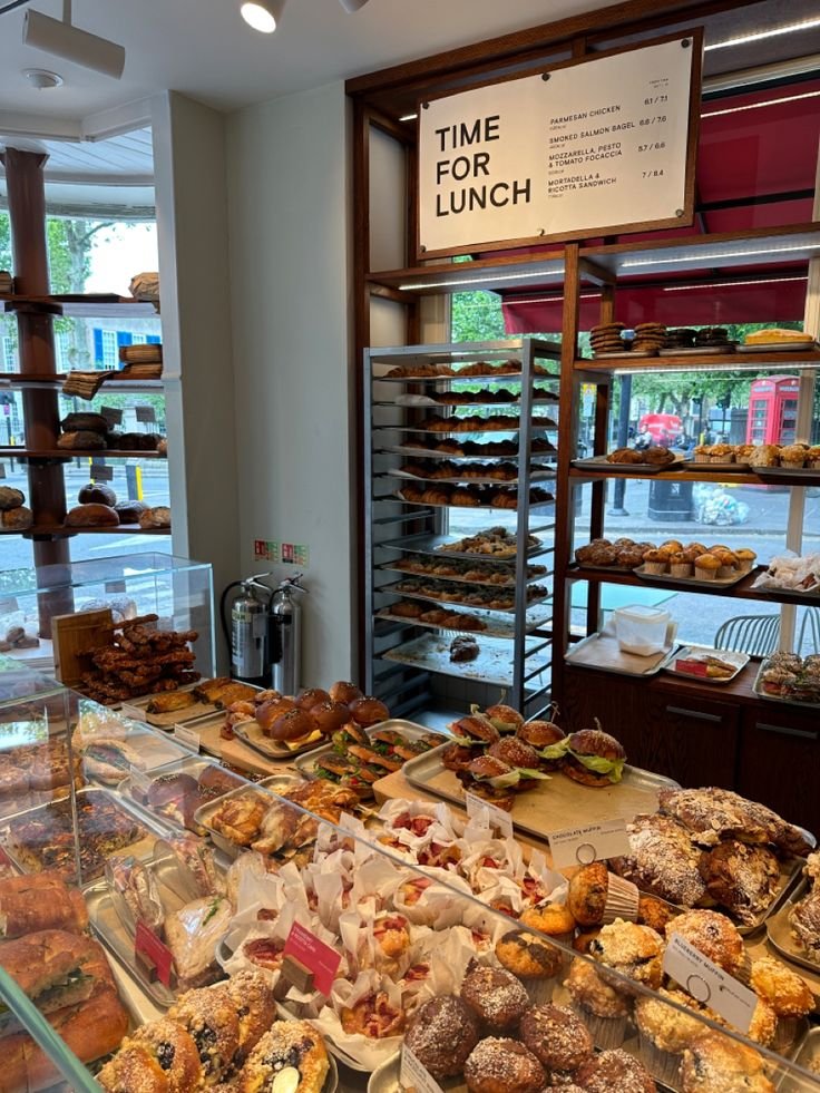 Feast your eyes on this bakery spread!  Perfect spot for a delicious lunch break. #FreshBreads #LunchSpot