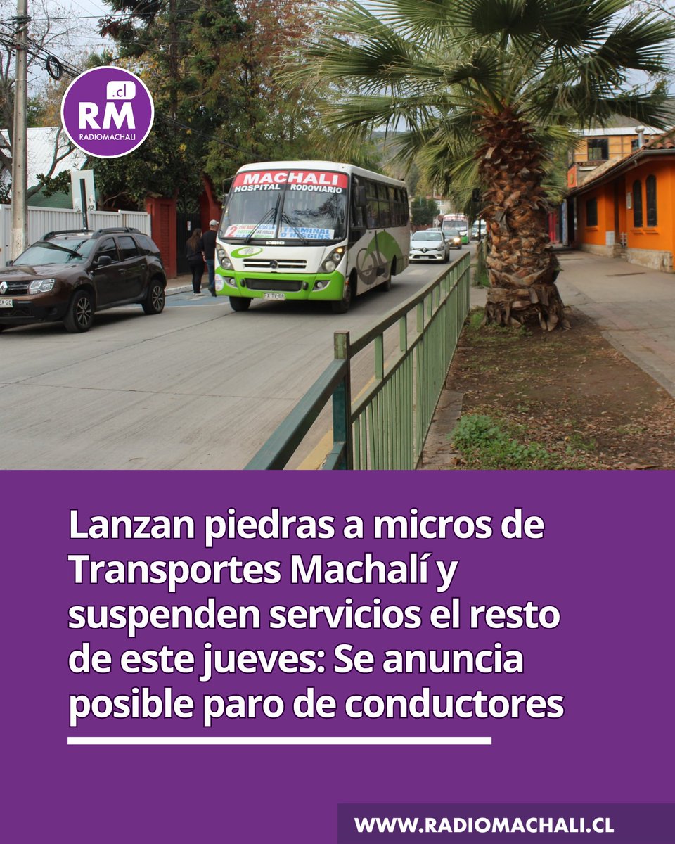 🚨 Micros de Transportes Machalí fueron apedreadas esta tarde cerca del Hospital Regional de Rancagua. Choferes suspendieron el servicio por el resto del día y no descartan un paro. Se sospecha conflicto con otra línea de buses.
#RadioMachalí