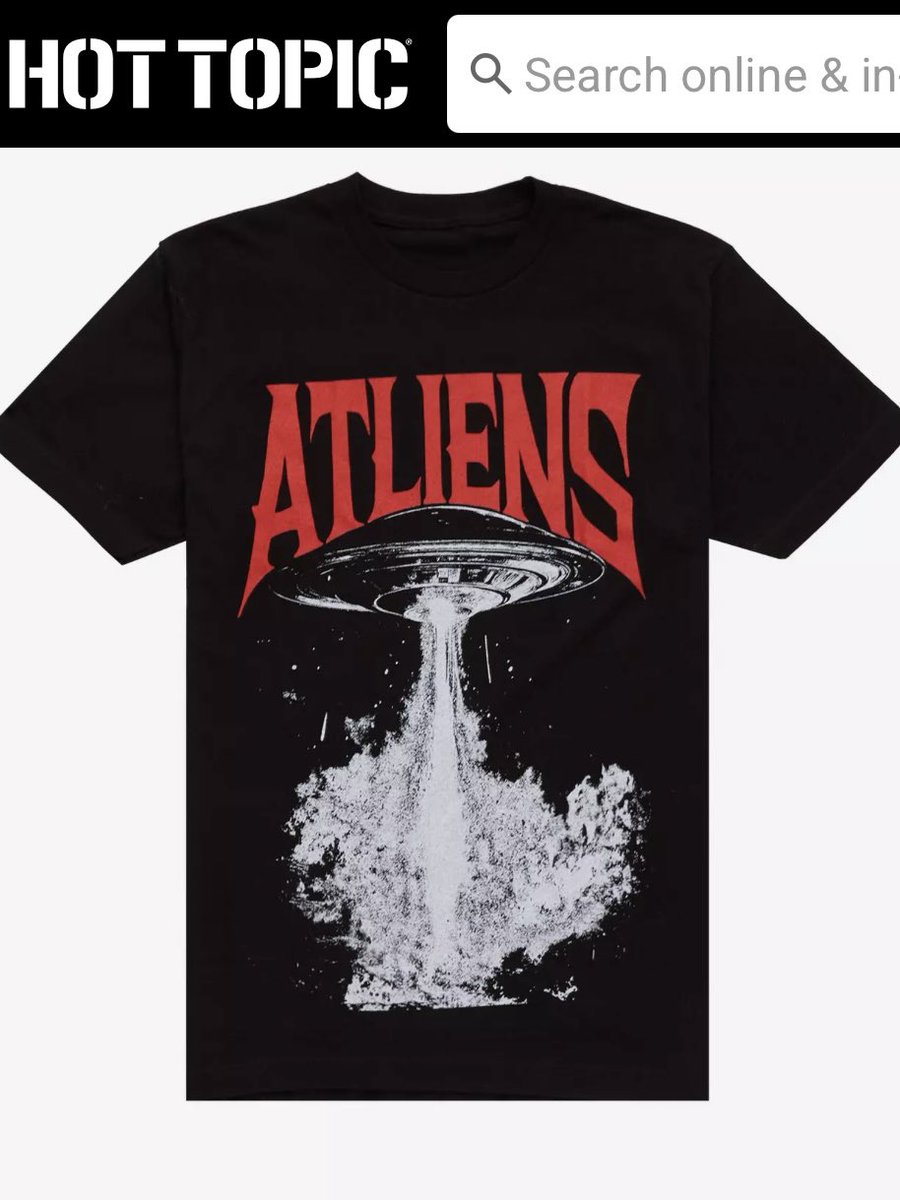 ATLiensOfficial's tweet image. Well guys.. a childhood dream of ours has come true. OUR MERCH IS NOW AVAILABLE AT HOT TOPIC