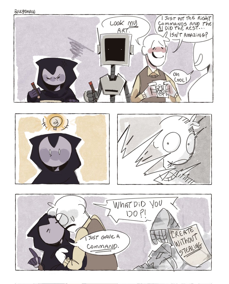 ley_draw's tweet image. AI DOESN'T CREATE, AI STEALS!
(Comic strip for an Instagram contest :D)
#doodle #comic #digitalart #ocart