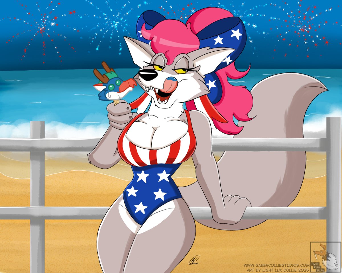 Happy Independence Day! 2025 #happyindependenceday #July4th #4thofJuly #art #cartoon #toon #cartoonart #lightluxcollie #sabercolliestudios #wolf